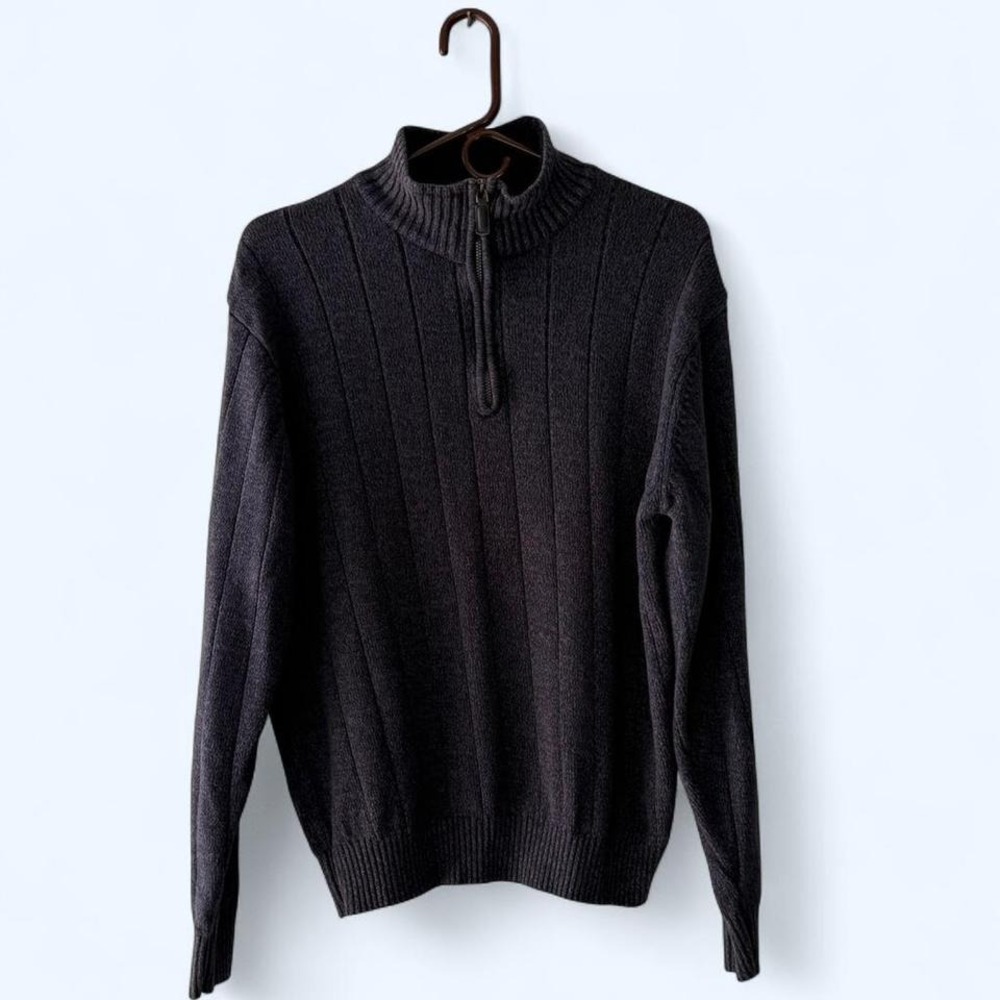Oscar‎ de la Renta Men's Dark Blue Ribbed Mock Neck Quarter Zip Sweater XL